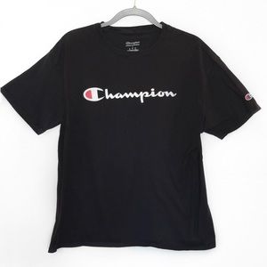 Champion | Graphic Logo | Black Short-Sleeve T-shirt | Size L